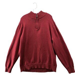 L.L. Bean 1/4‎ Zip Sweater Mens XL Wine Red Cotton Thick Winter Pullover Knit